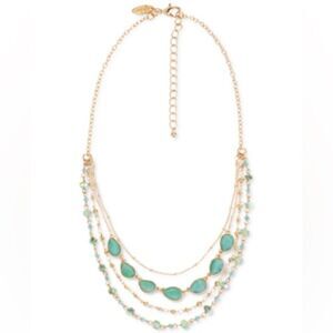 Style & Co gold tone green color stone layered necklace
